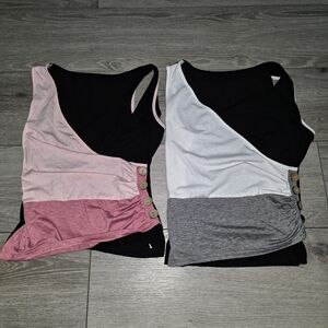 SHEIN Pink And Black Gradient Asymmetrical Tank Tops